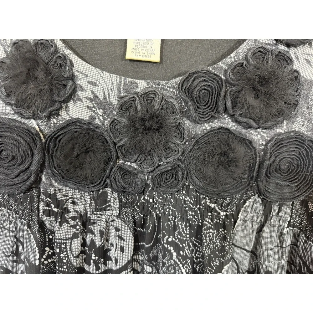 Vintage Black Babydoll Top Rosettes Floral Puff Sleeve Ruffle Dark Fairy Women L - Picture 5 of 9